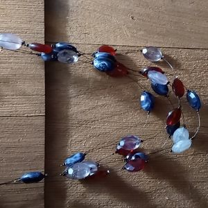 Red, White and Blue Beads on Multi Wire Necklace
